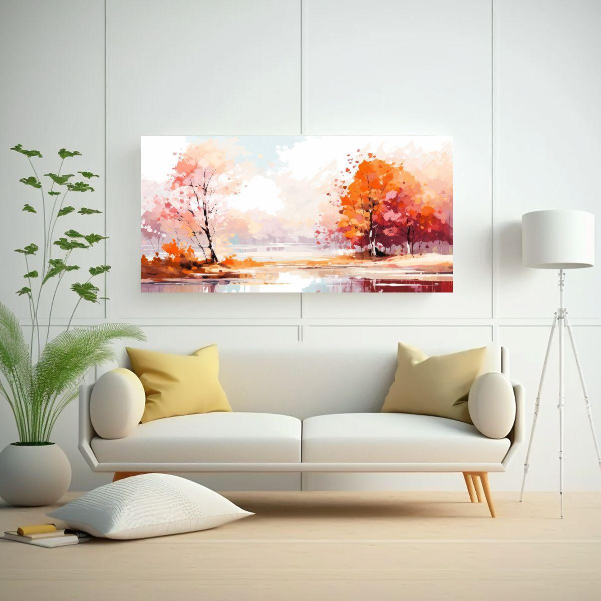 Mural Horizontal De Paisaje Otoñal En Blanco Neo  120x60cm-2