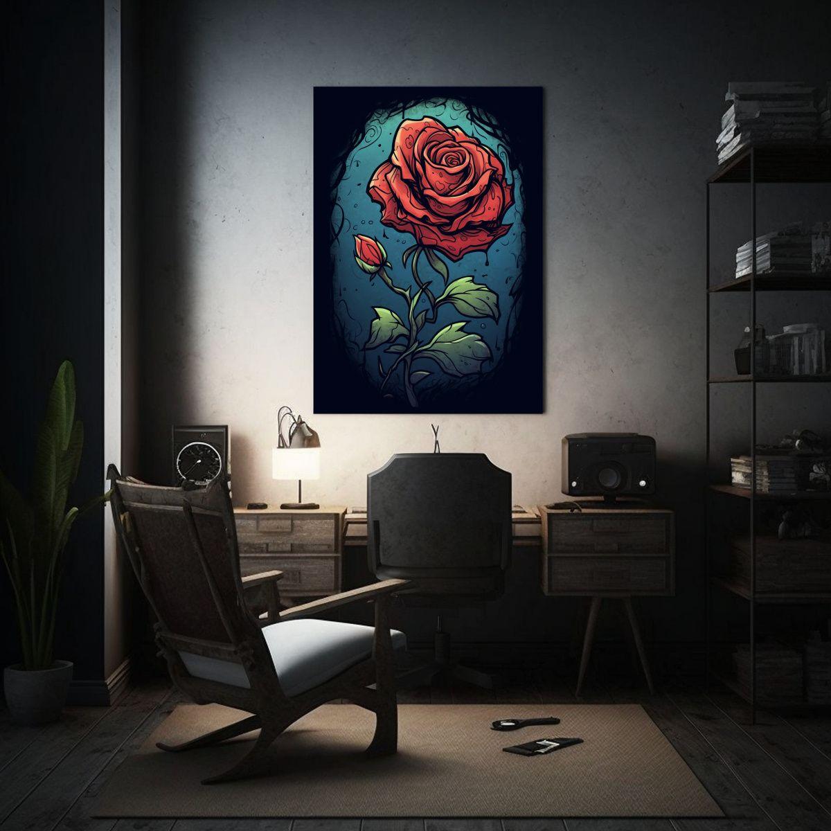 Pintura En Bastidor De Rosa En Estilo Gráfico 40x50cm-2