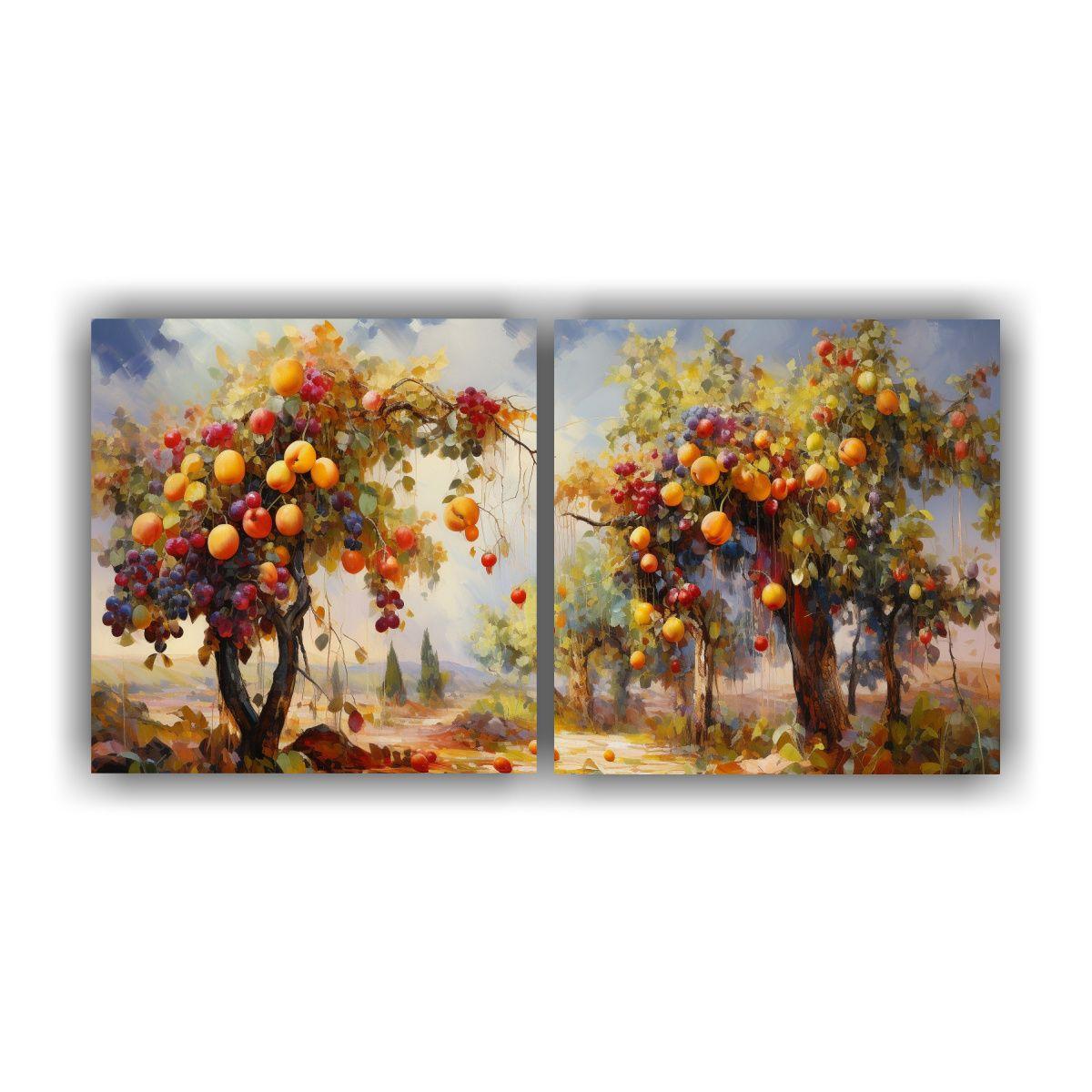 Dos Lienzos Pintura Abstracta De Árboles 40x20 Cm-0