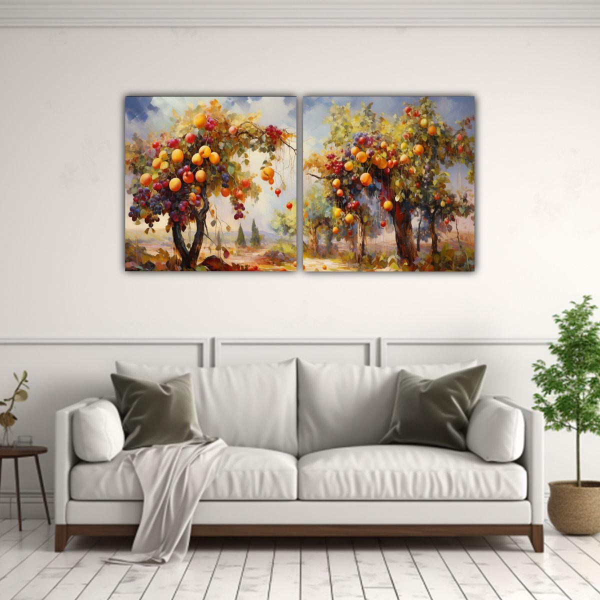 Dos Lienzos Pintura Abstracta De Árboles 40x20 Cm-2