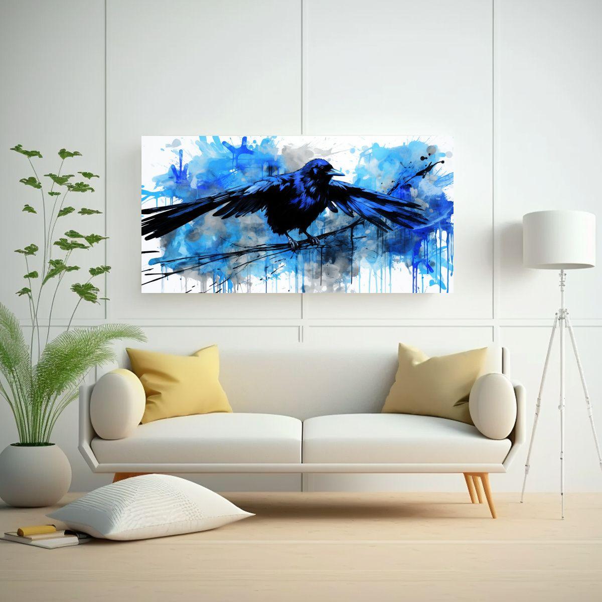 Arte De Pared: Cuervos Y Ravens En Azul Neo Pop 40x20cm-2