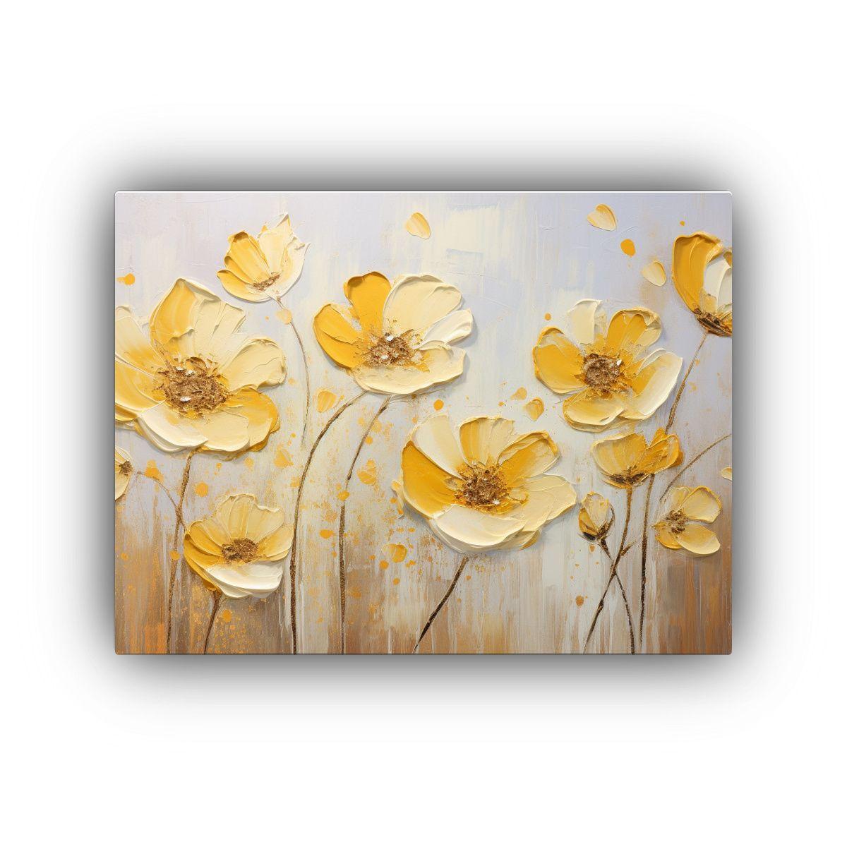 Lienzo Decorativo Elegante Flores Amarillas Y Doradas En Lie 75x50cm-0
