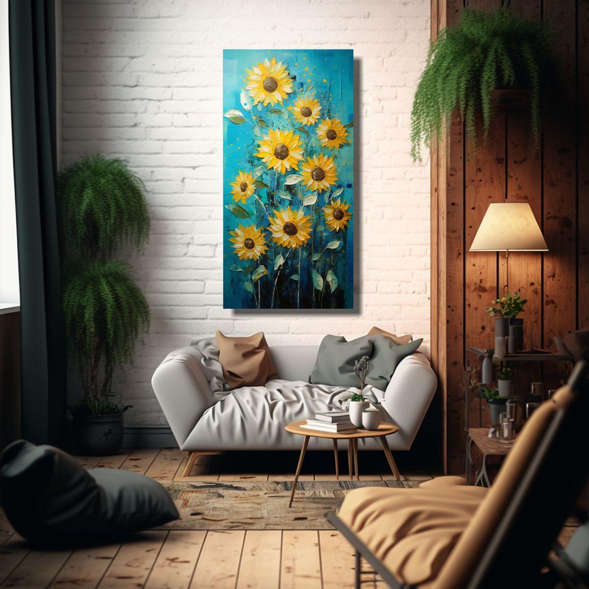 Cuadro Patron Intenso: Un Cuadro De Girasoles 50x100cm-2