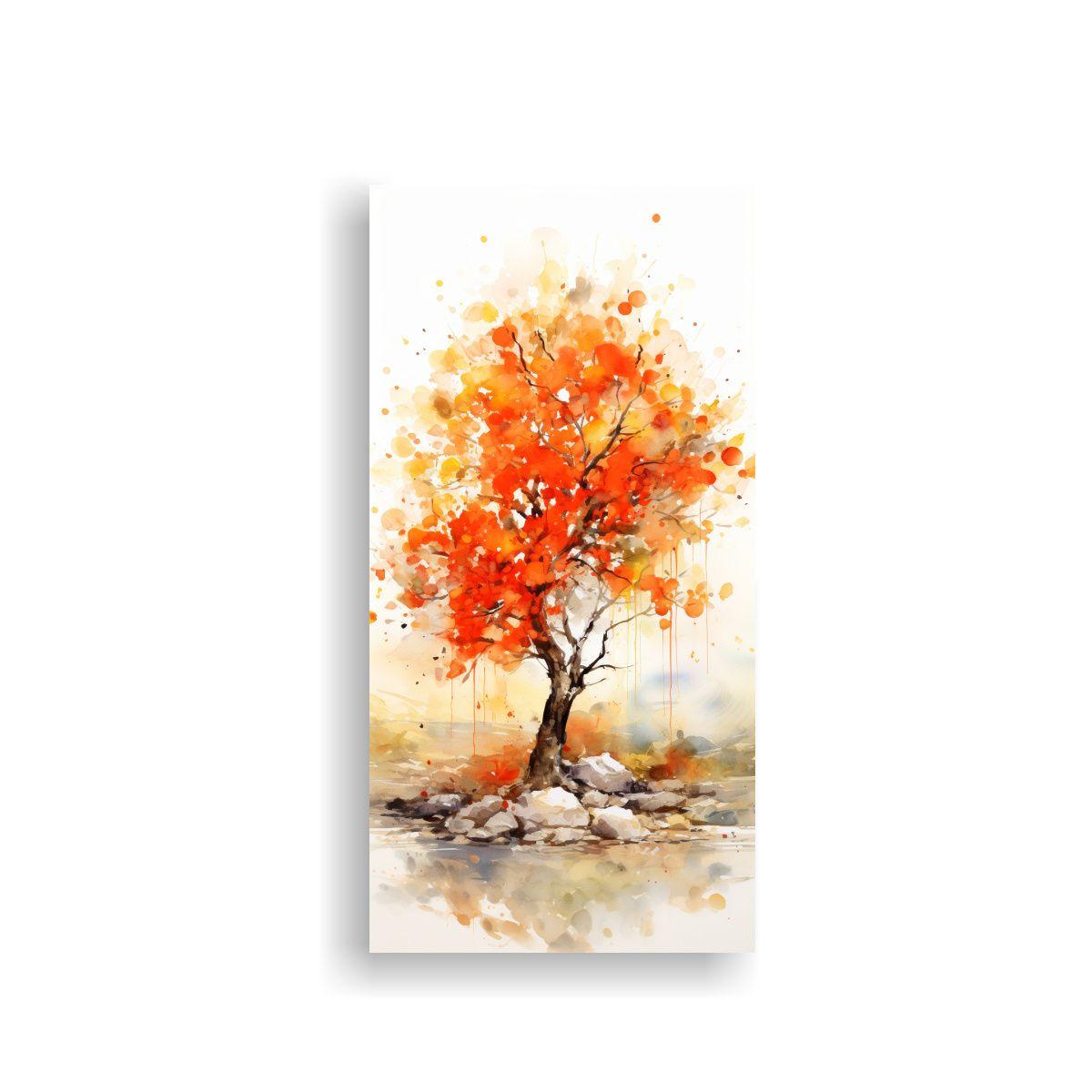 Pintura Abstracta De árbol Naranja Con Colores 40x80 Cm-0