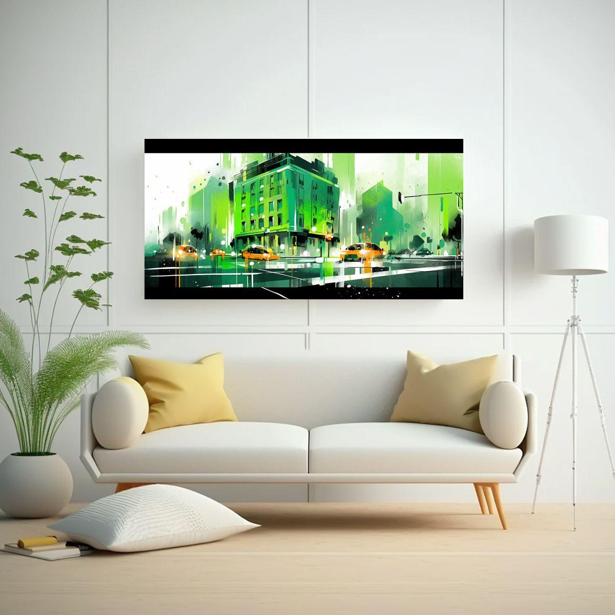 Pinturas Acuarelas Verdes De Arte Expresión 80x40cm-2