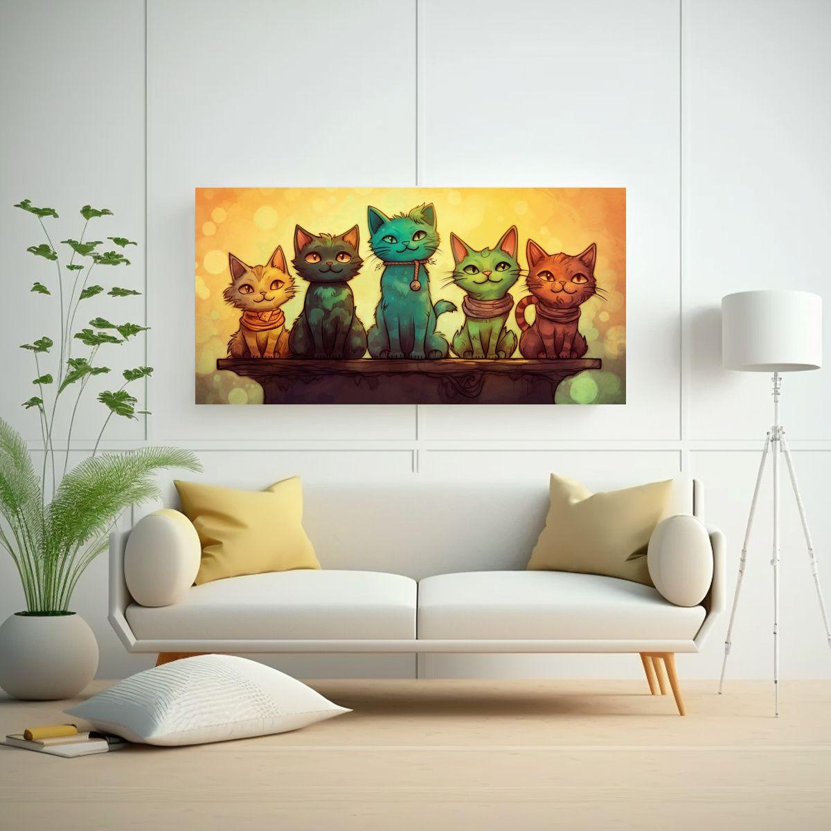 Cuadros Decorativos De Gatos En Una Pila Mirando 80x40cm-2