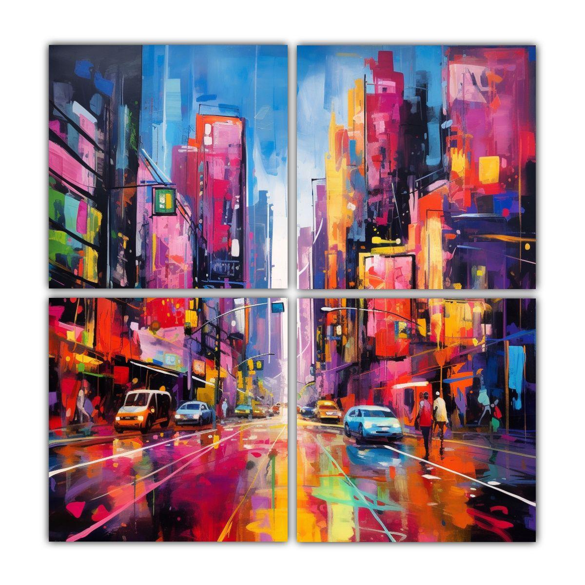 Cuadros Urbanos De Ciudad Coloridos Y Vibrantes 160x160 Cm-0