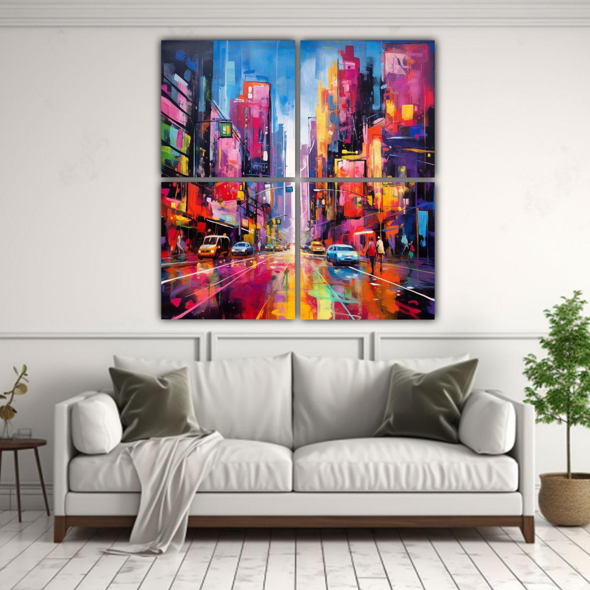 Cuadros Urbanos De Ciudad Coloridos Y Vibrantes 160x160 Cm-2