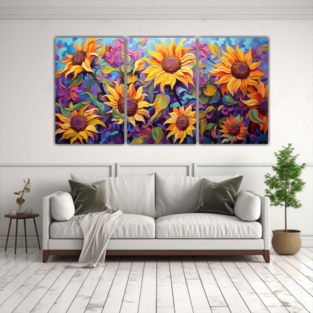 Pintura Lienzo Ambiente Con Girasoles En Colores 60x30 Cm-2