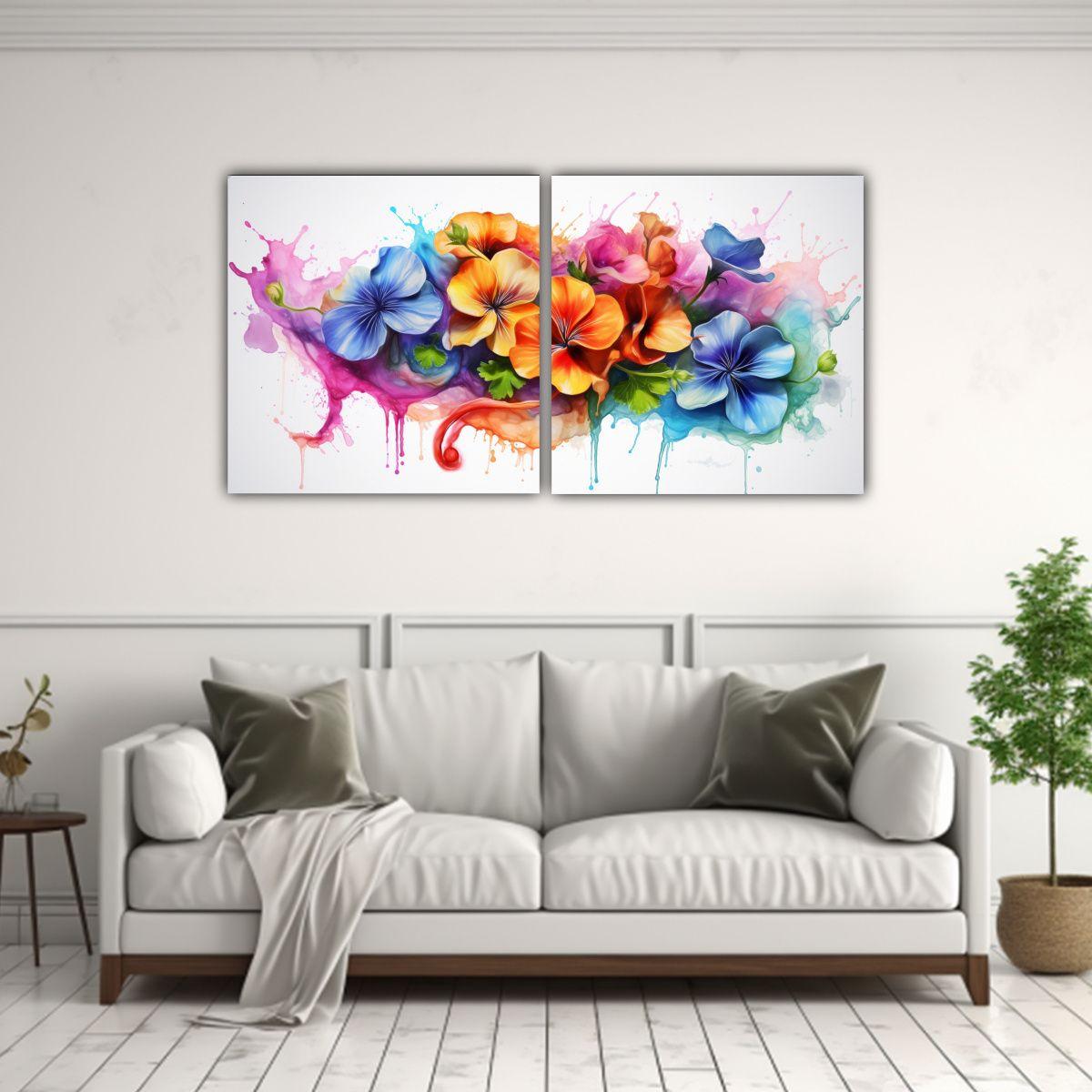 Cuadros Tela Canvas Sala Geranium Rainbow Pintura 40x20 Cm-2