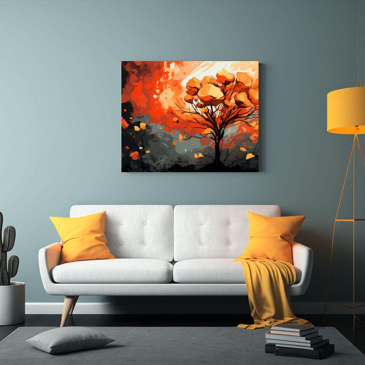 Cuadro De Árbol Kauri En Colores Naranja Inspiración Neono 60x40cm-2