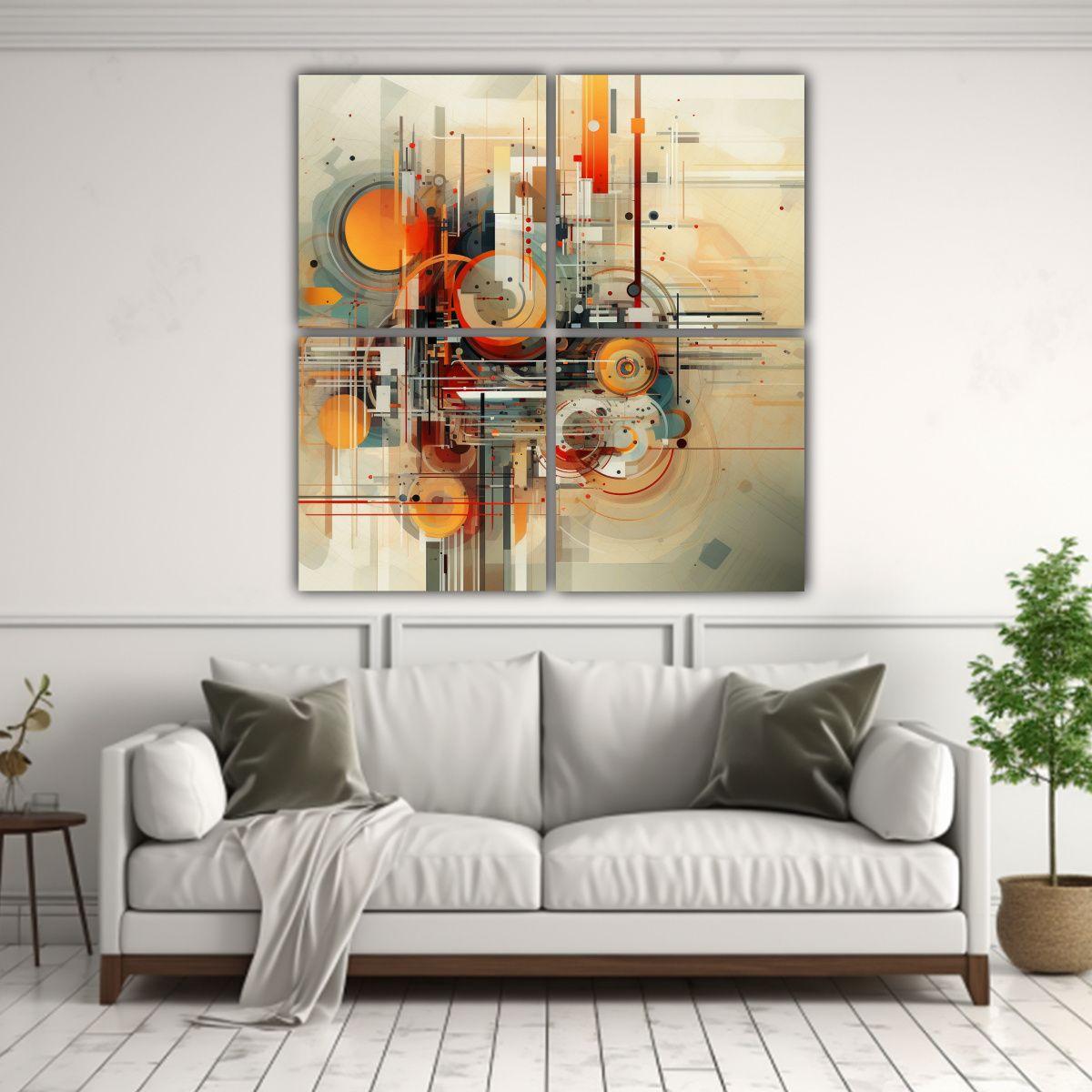Cuadriptico Abstracto Tecnológico Combinación 80x80 Cm-2