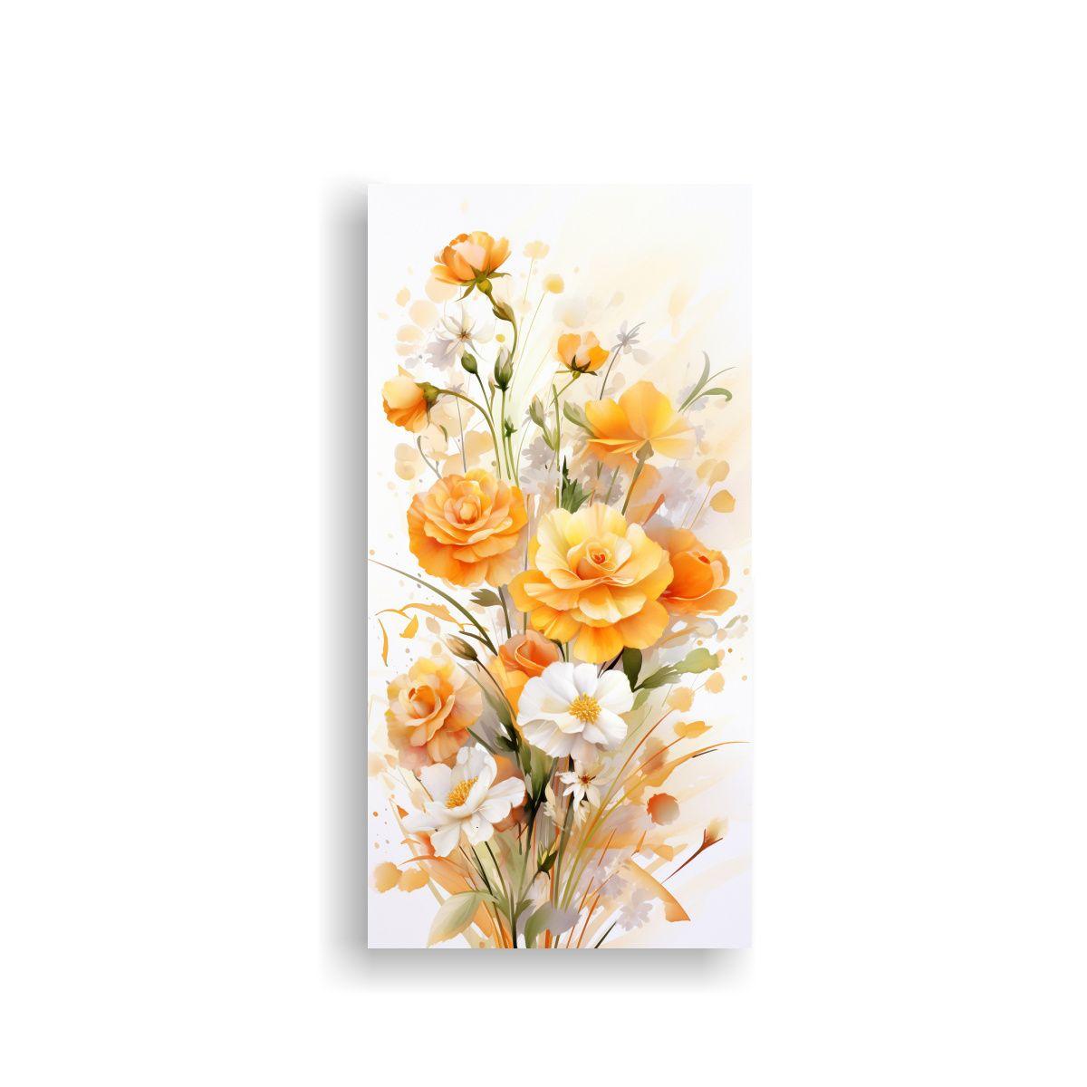 Pintura En Bastidor De Flores Amarillas Y Naranjas 80x160cm-0
