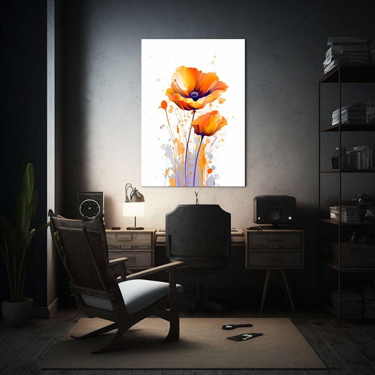 Pintura Decorativa Elegante De Lienzo Con Amapola  20x30cm-2