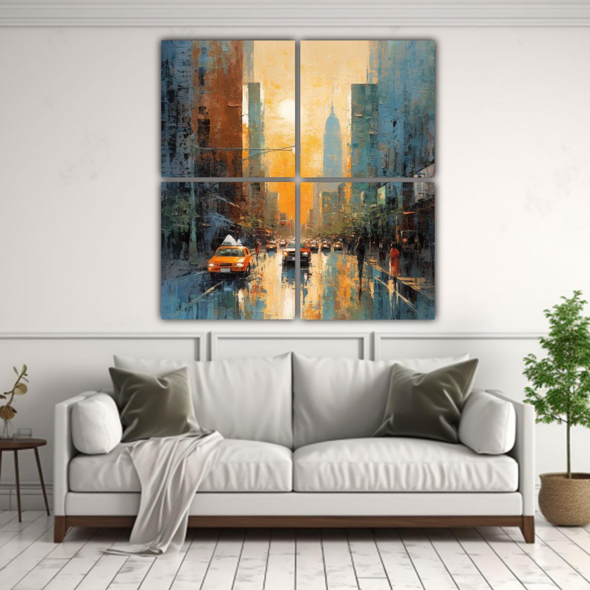 Cuatro Lienzos Estilo Galería Paisaje Urbano III 80x80 Cm-2