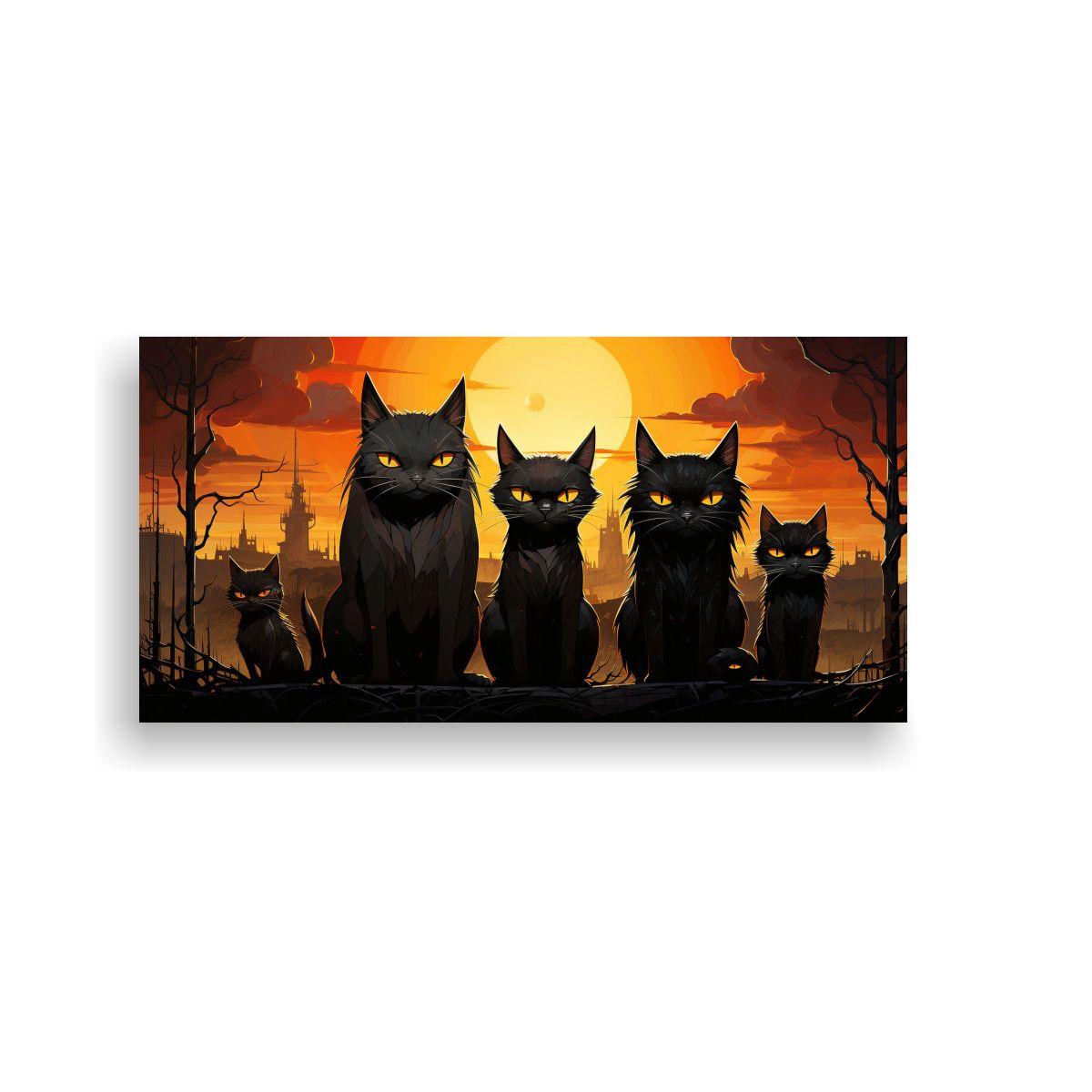 Cuadro De Gatos Negros Sobre Una Pila Mirando Al 160x80cm-0