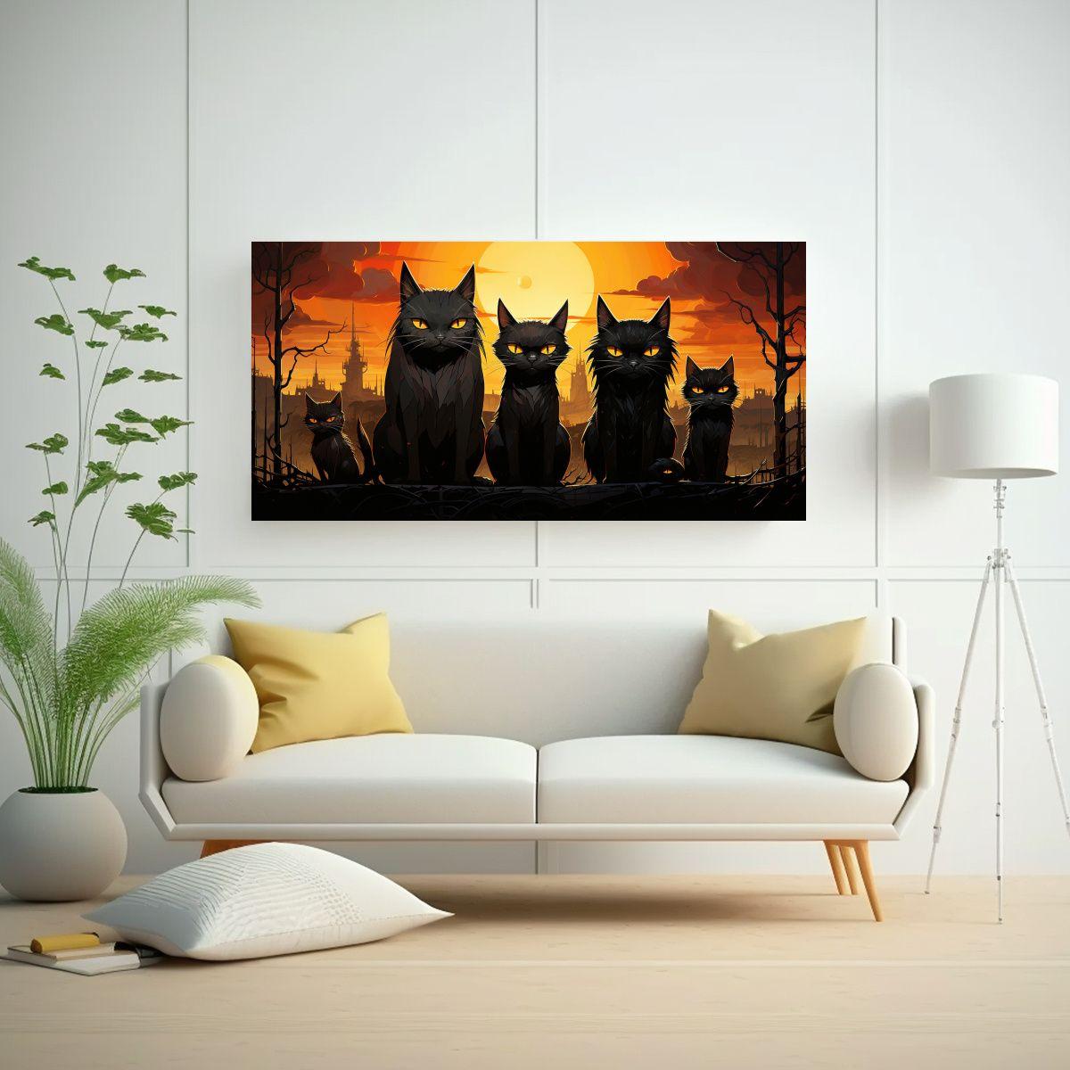 Cuadro De Gatos Negros Sobre Una Pila Mirando Al 160x80cm-2
