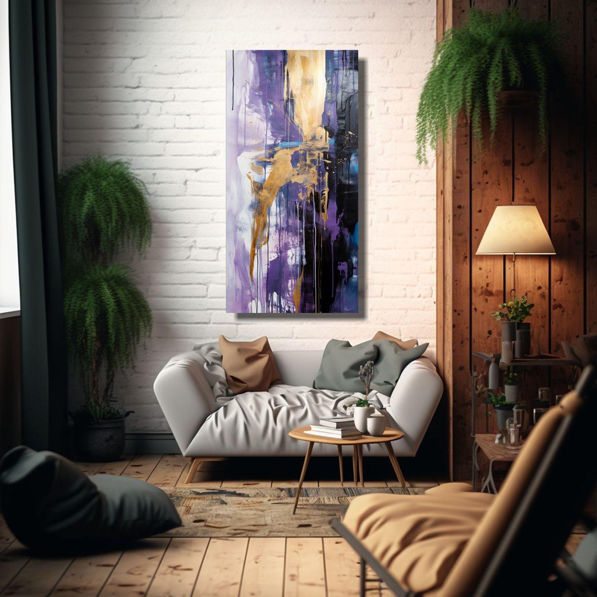 Pinturas Decorativas Abstractas Azul Púrpura Oro 60x120cm-2