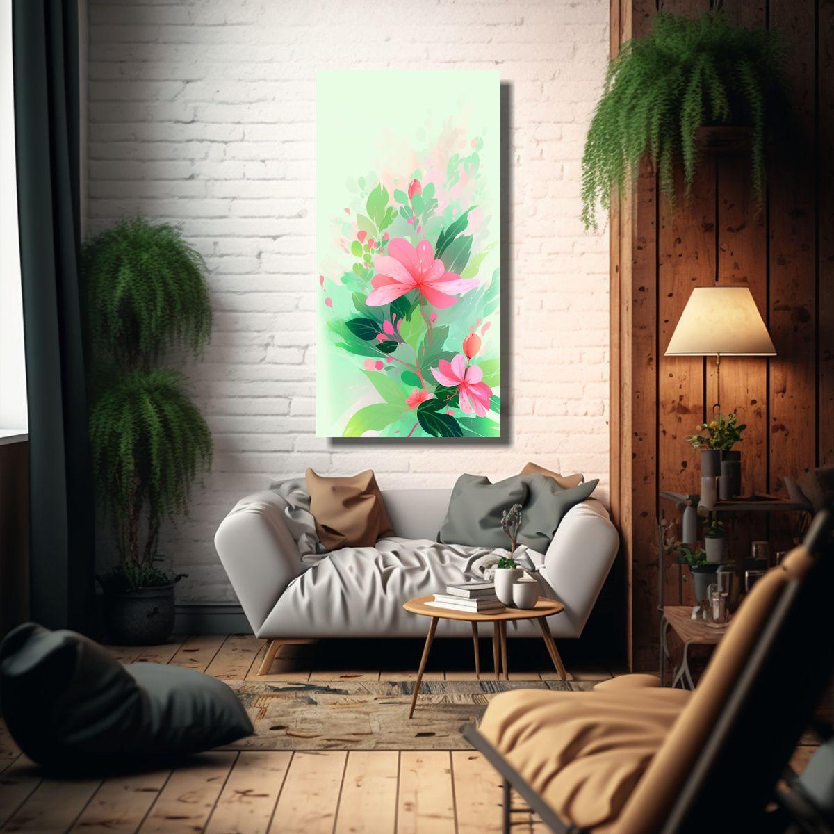 Cuadro Espectacular En Verde Y Rosa Con 80x160cm-2