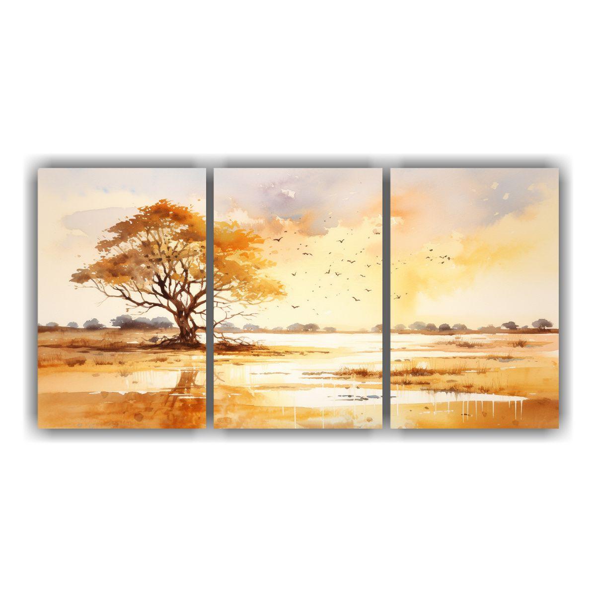 Tres Lienzos Imagen De Savanna Y Desierto, 180x90 Cm-0