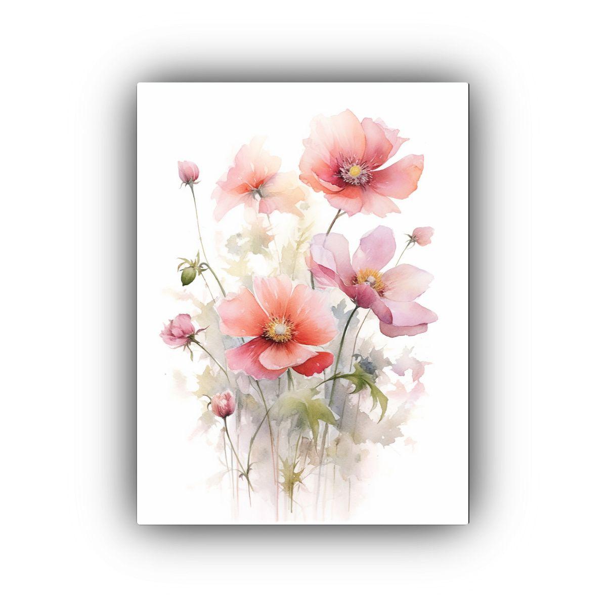 Cuadro De Expresividad En Acuarela Flores Rosadas 20x30cm-0