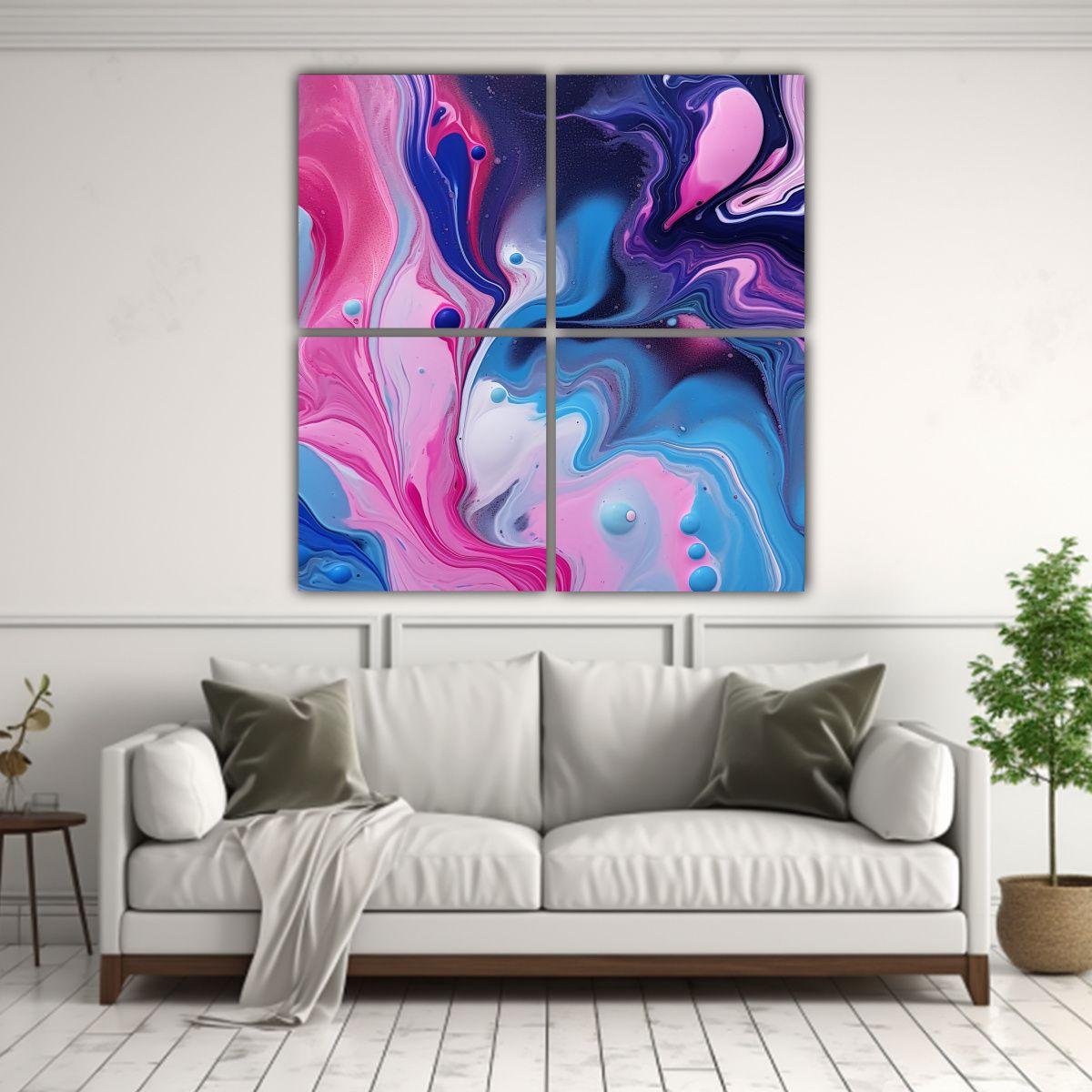 Pintura De Pared Azul Y Rosa Inspirada Por Arte 180x180 Cm-2