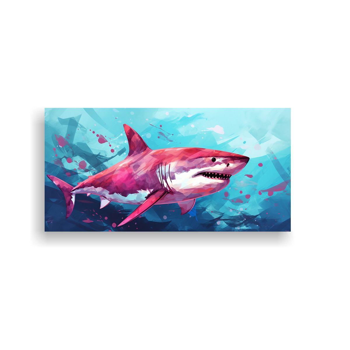 Cuadro Tela Intenso Tiburón Maroon Y Celeste Neo  120x60cm-0