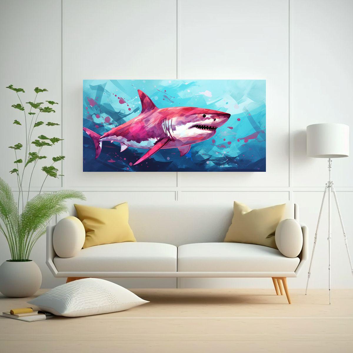 Cuadro Tela Intenso Tiburón Maroon Y Celeste Neo  120x60cm-2