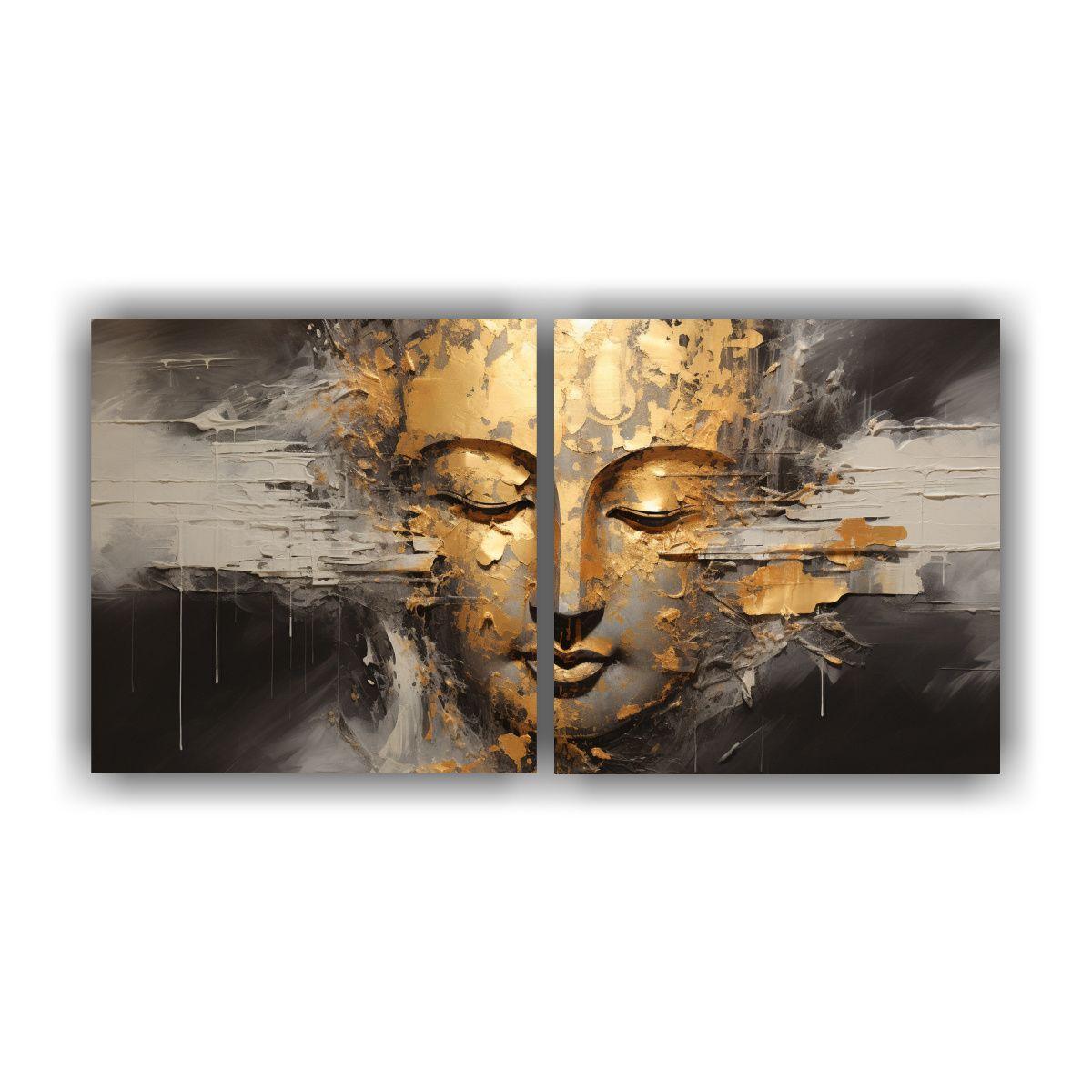 Cuadro De Tela Buddha Face En Estilo Abstracto 40x20 Cm-0