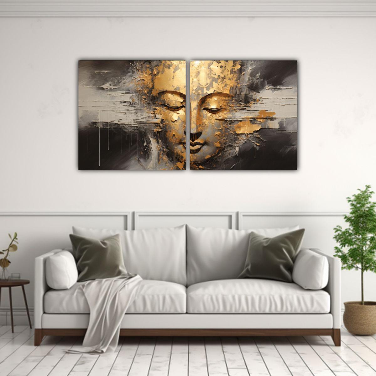 Cuadro De Tela Buddha Face En Estilo Abstracto 40x20 Cm-2