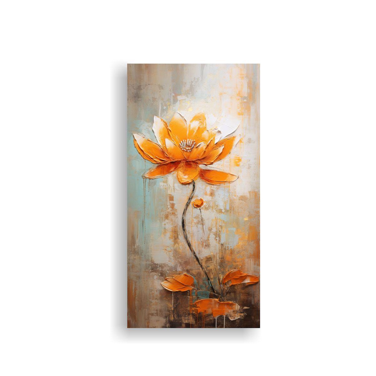 Pintura En Lienzo Estilo Loto Naranja En Bastidor 80x160cm-0
