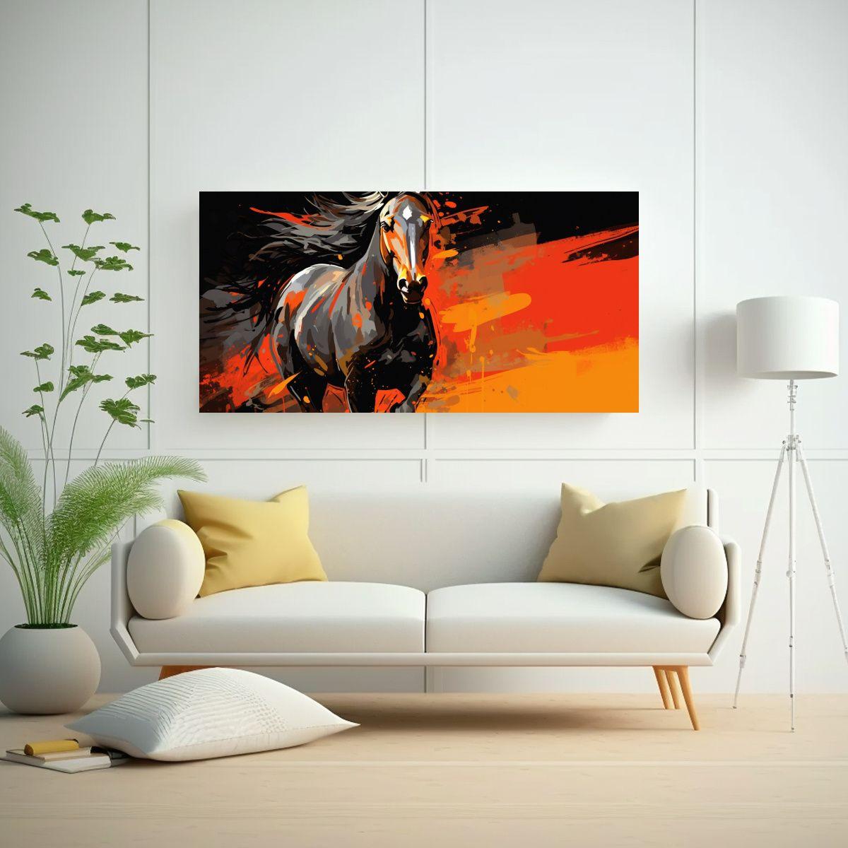 Cuadro Quarter Horse En Colores Naranja Y Negro 60x30cm-2