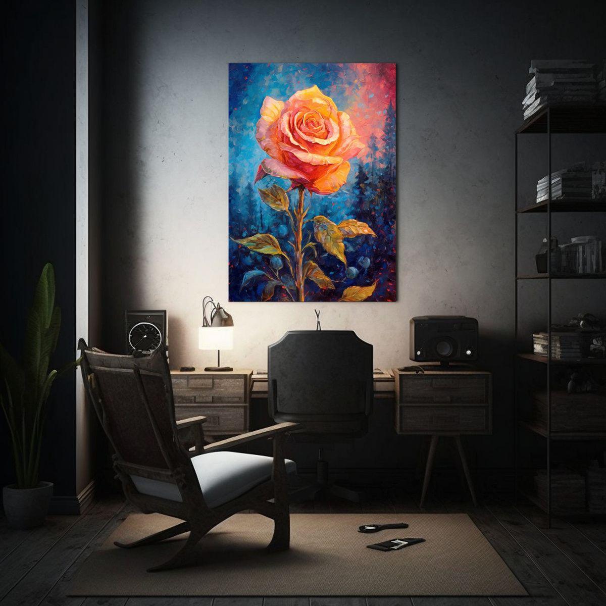 Pintura En Bastidor Estilo Van Gogh De Rosa 50x65cm-2