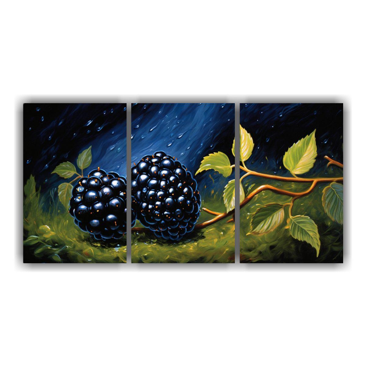 Tres Lienzos Impreso Belleza De La Fruta De Mora 90x45 Cm-0