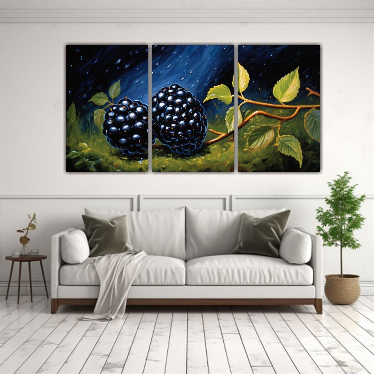 Tres Lienzos Impreso Belleza De La Fruta De Mora 90x45 Cm-2