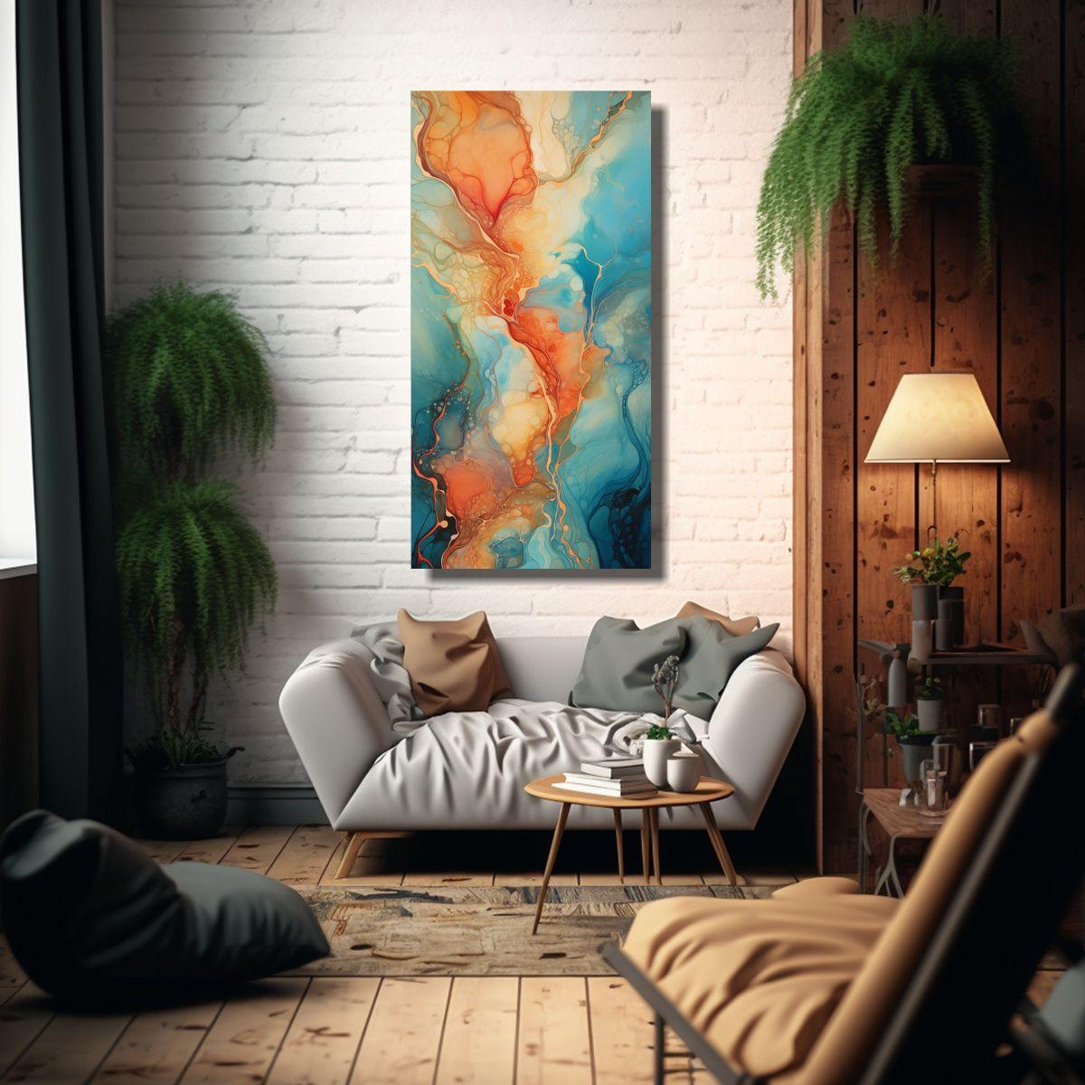 Pintura Decorativa: Flujo Rítmico De Corrientes 20x40cm-2
