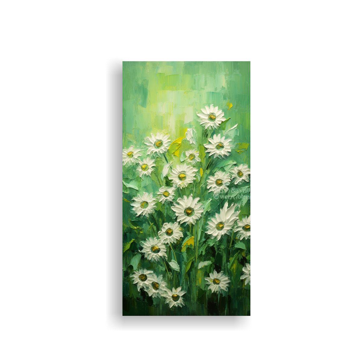 Cuadro En Lienzo De Girasoles Verdes En El Estilo 70x140cm-0