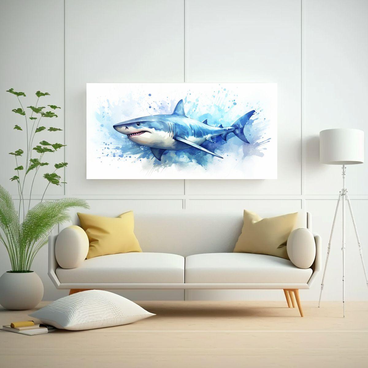 Pintura Juvenil Inspiradora De Tiburón Azul En Ac 120x60cm-2