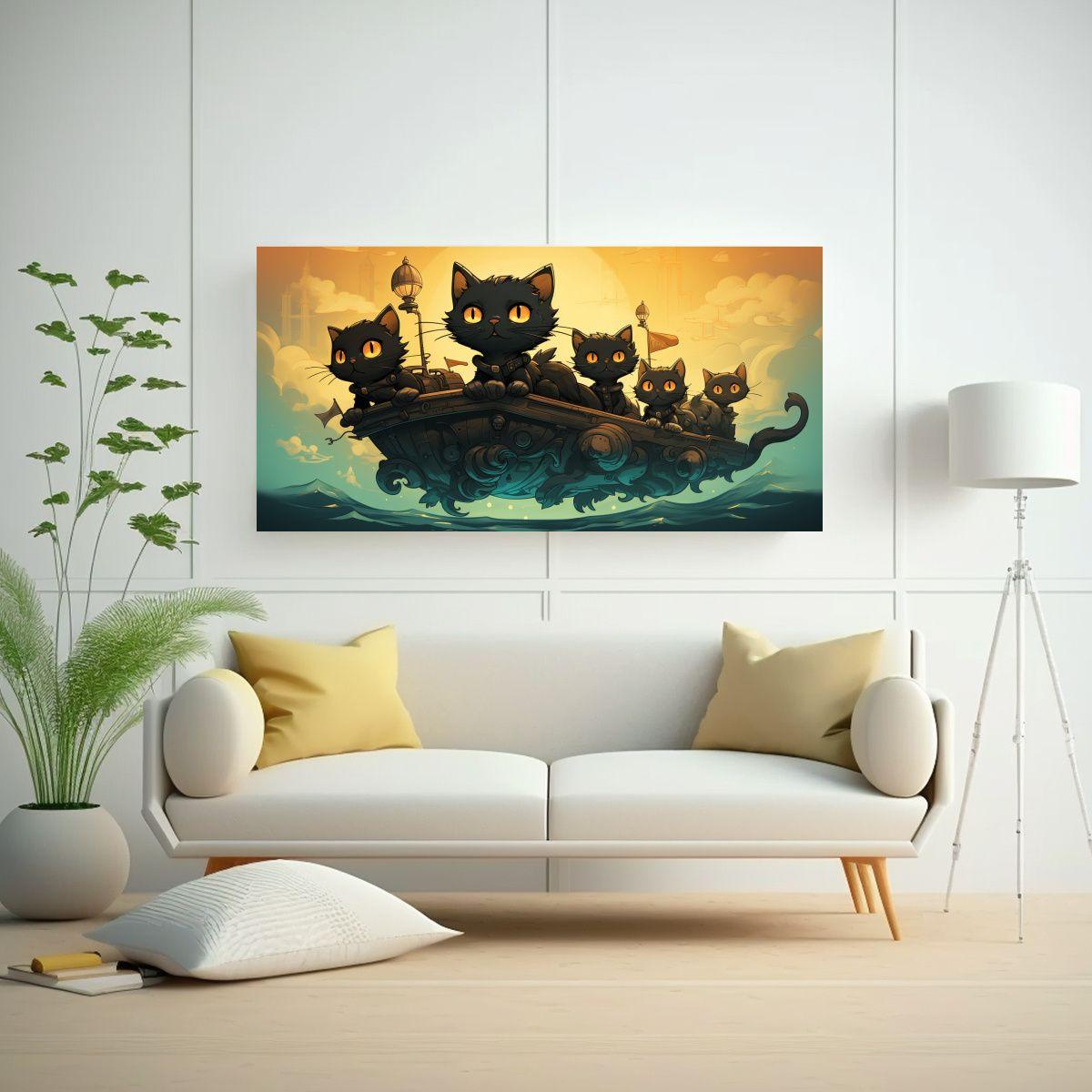 Pinturas De Decoración De Gatos Negros Perched 40x20cm-2