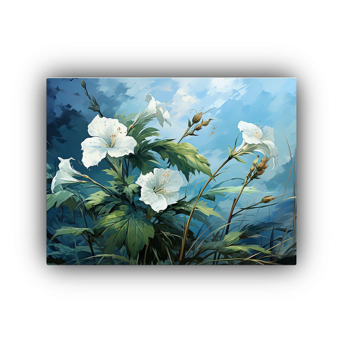 Pinturas Decorativas En Colores Blancos Y Hierbas 90x60cm-0