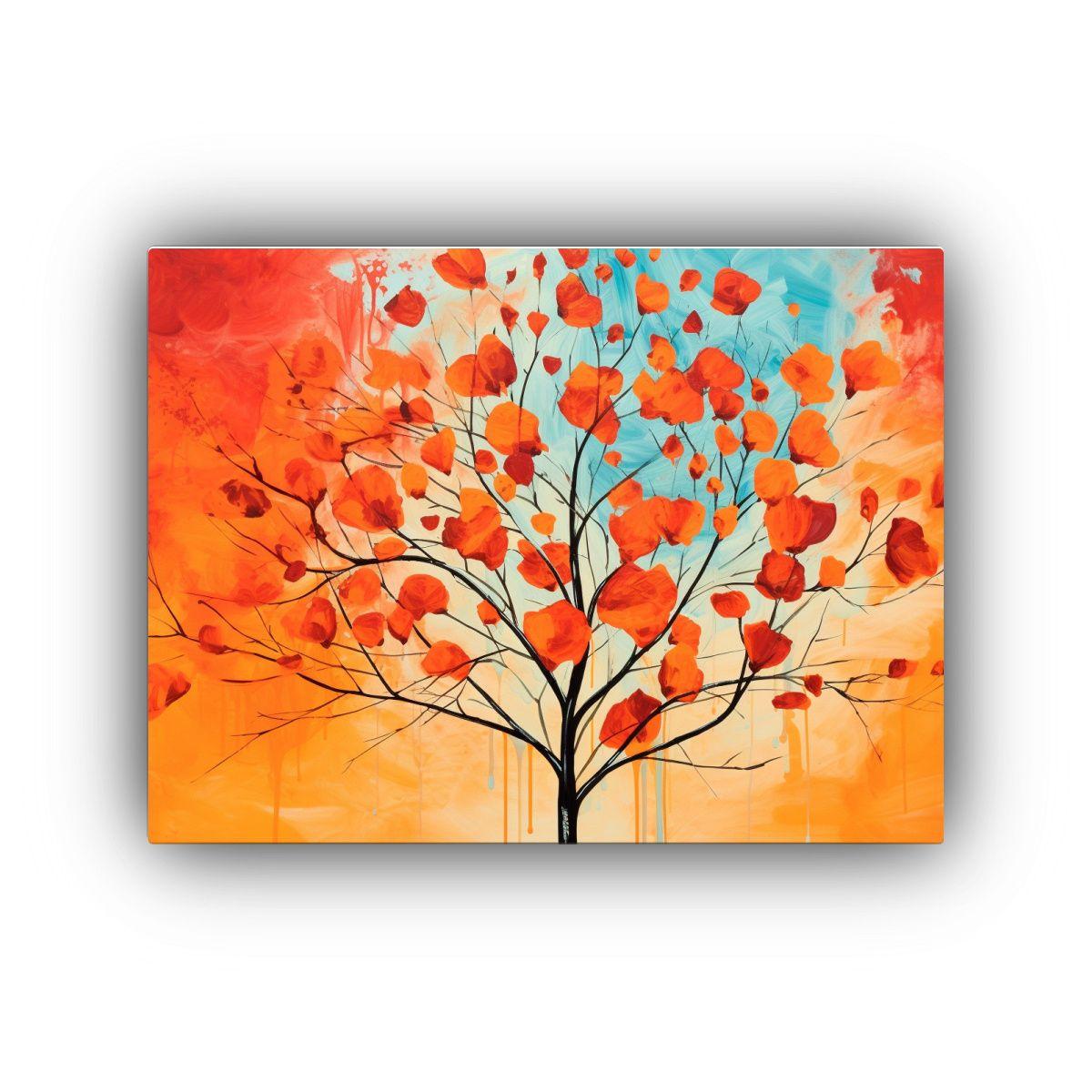 Pintura Lienzo Calidos Árbol Aspen En Colores Rojo Y Naranj 60x40cm-0
