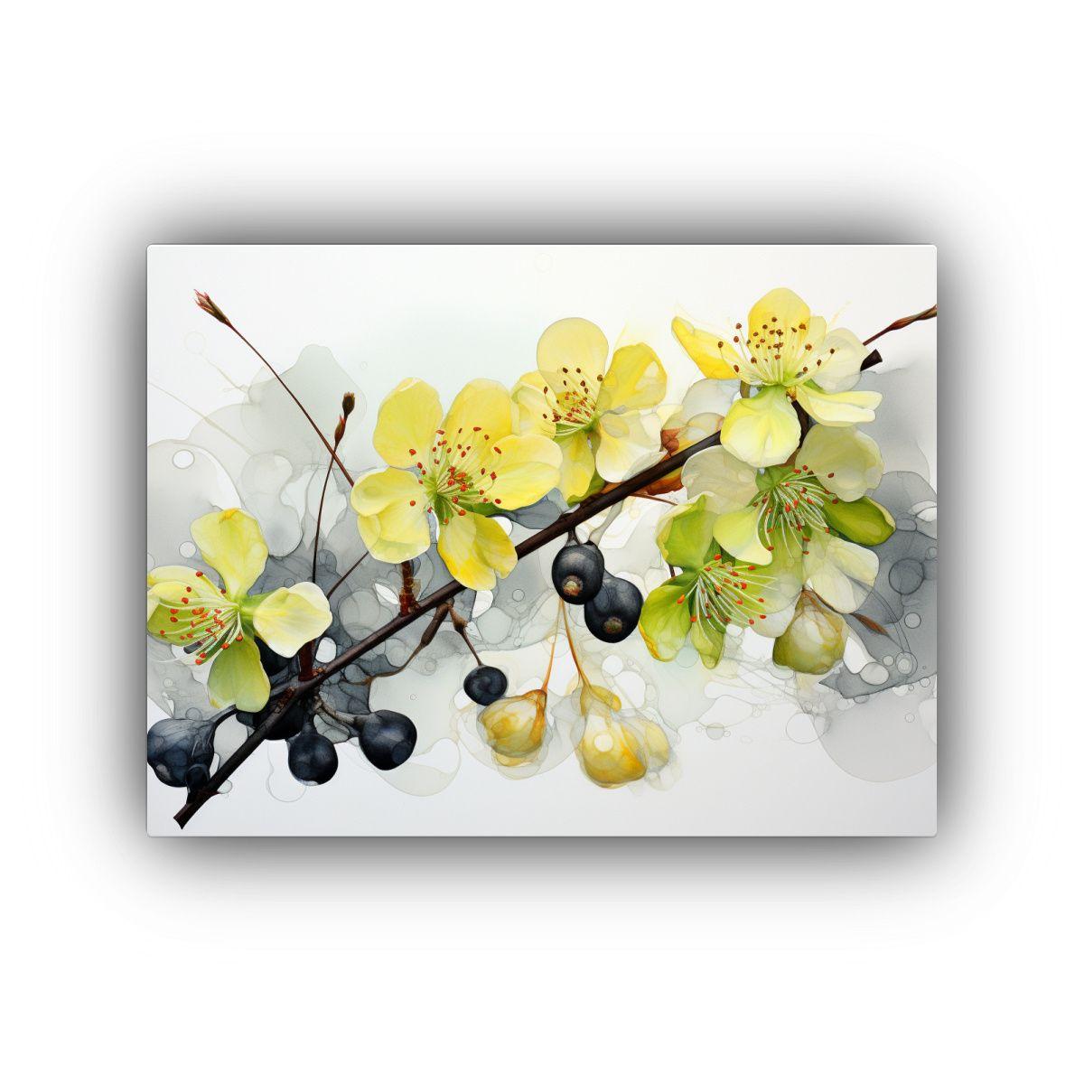 Pintura Abstracta Acuarela Negra Con Flores De Tilo Arte Cl 65x50cm-0