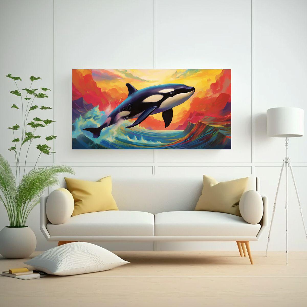 Pintura Decorativa De Ballena Orca Estilo Pintura  100x50cm-2