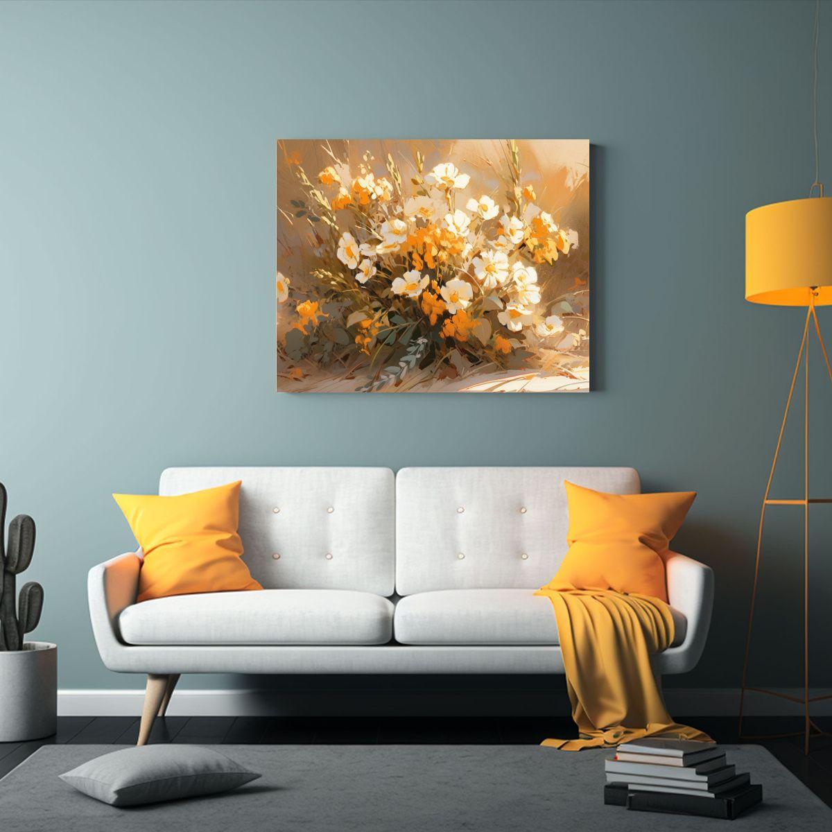 Pintura En Lienzo De Flores Amarillas Estilo Decorativo. 75x50cm-2
