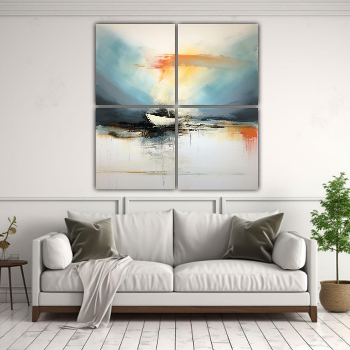 Cuadro Abstracto De Barco En El Horizonte, 80x80 Cm-2