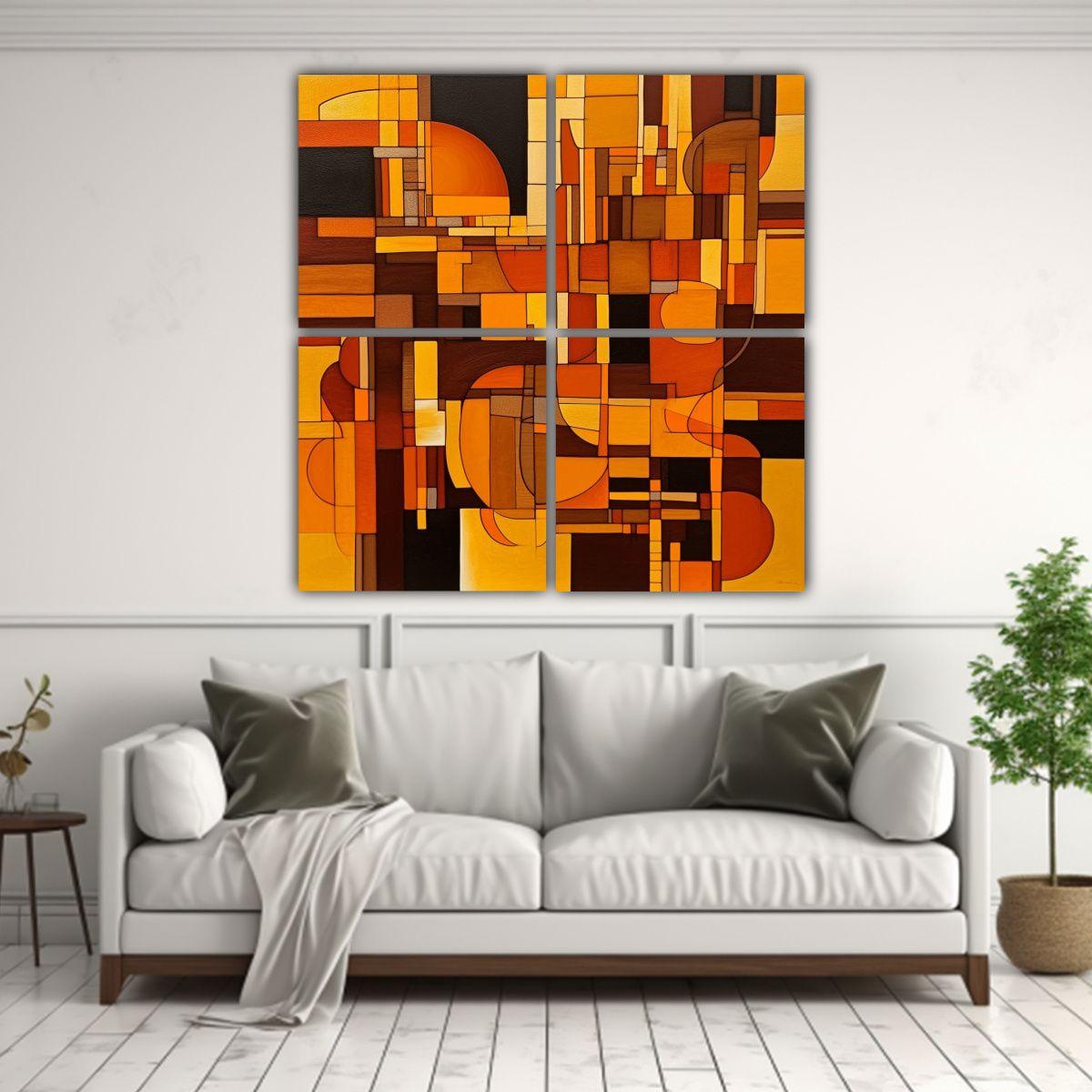 Pinturas Decorativas En Tonos Marrón, Amarillo Y 100x100 Cm-2