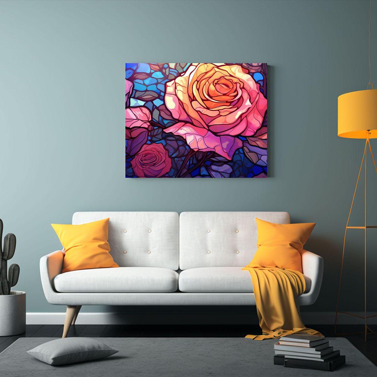 Cuadro De Decoración Canva Figuras De Vidrio Emplomado De R 40x30cm-2