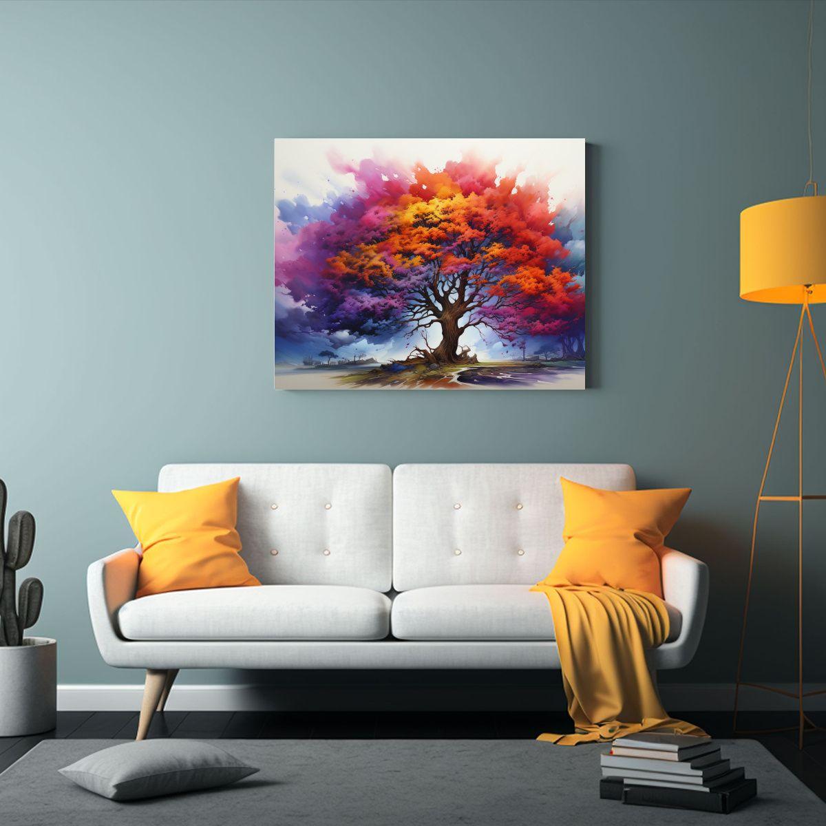 Pintura Acuarela Abstracta Arco Iris Árbol Acacia: Decoraci 90x60cm-2