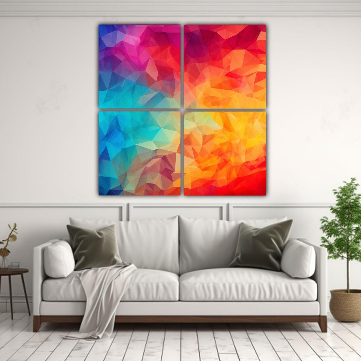 Cuatro Cuadros Tela Sublimada Estético Colores 100x100 Cm-2