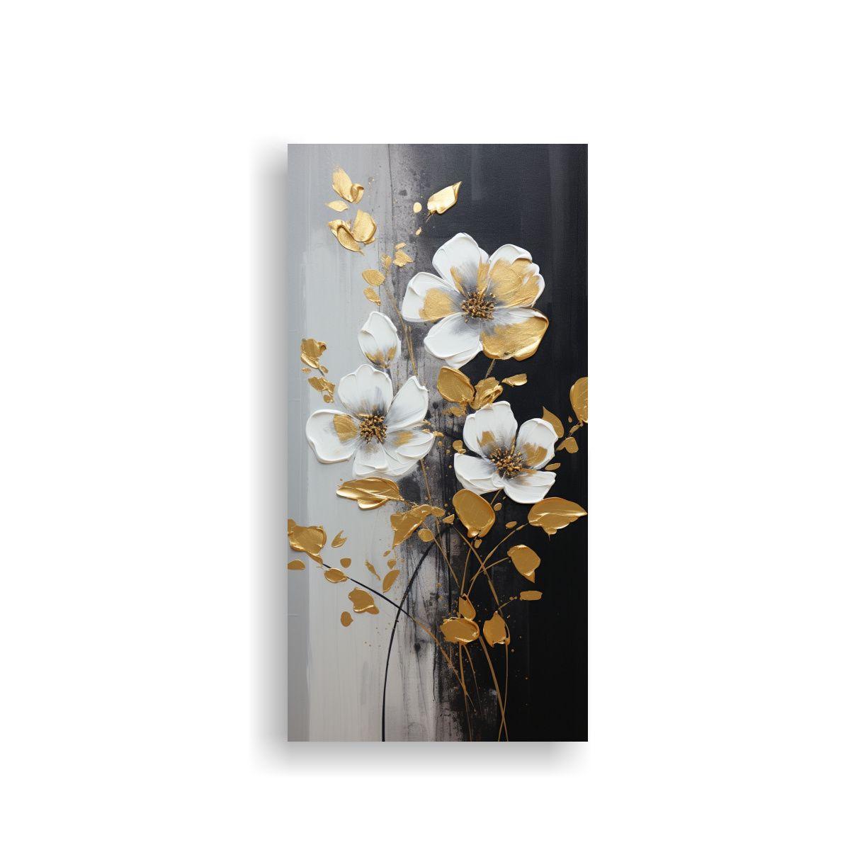 Pintura Sobre Lienzo De Flores En Colores Oro Y 30x60cm-0